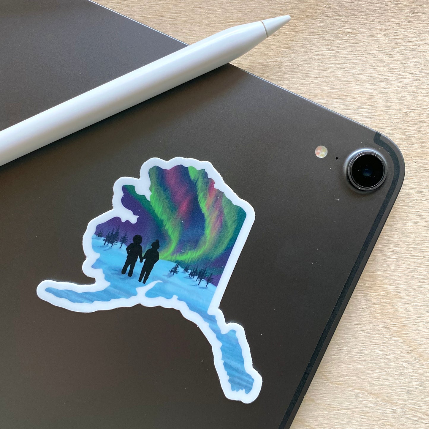 Northern Lights Alaska State Shape sticker