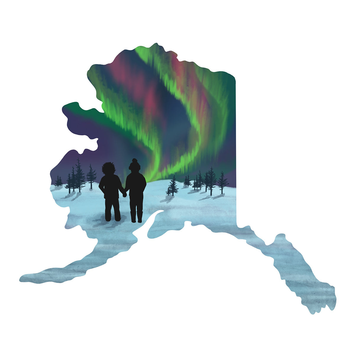 Northern Lights Alaska State Shape sticker