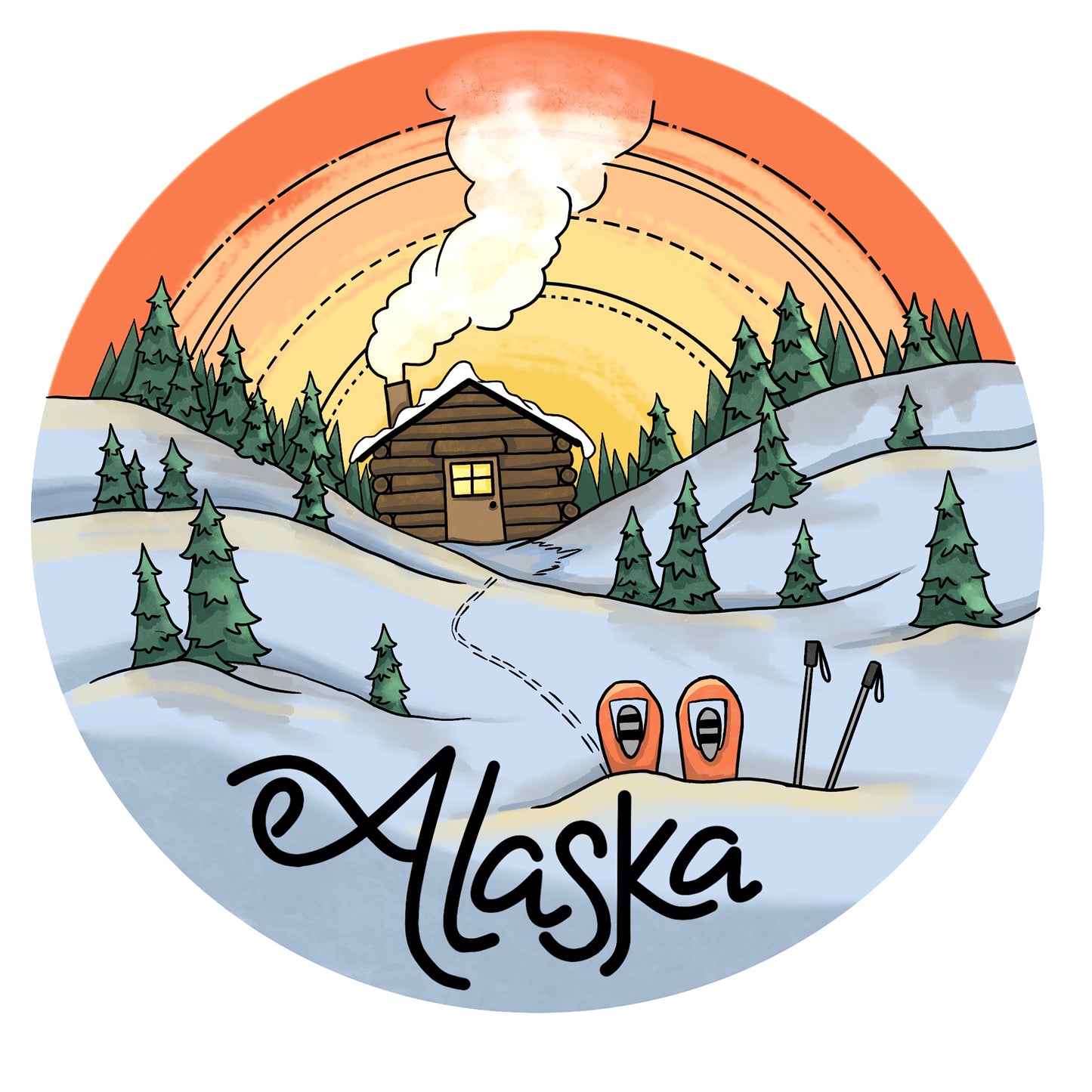 Snowy Cabin Alaska sticker