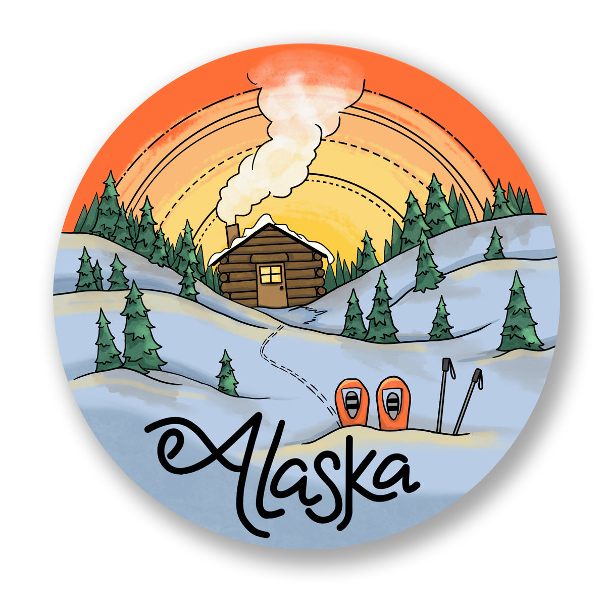 Snowy Cabin Alaska sticker