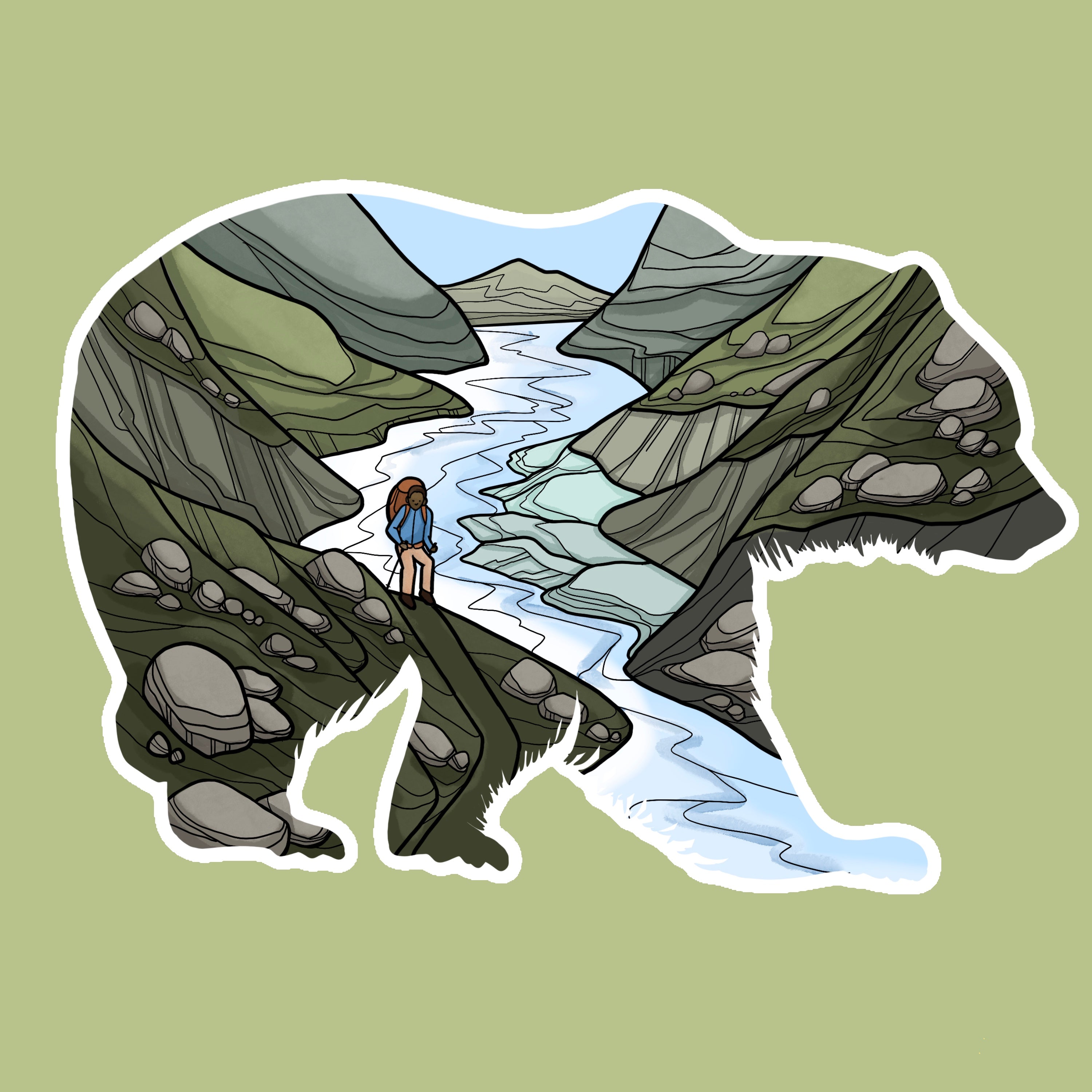 Grizzly Bear Backpacker sticker – Michele Michael Art
