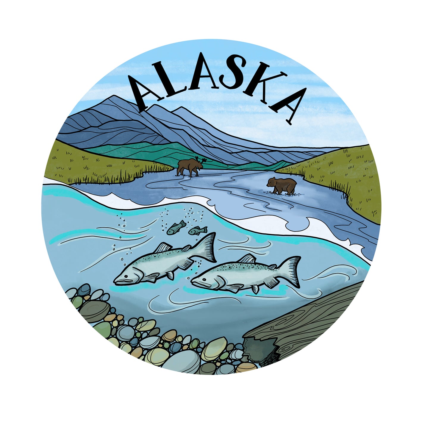 Alaska River Wildlife sticker