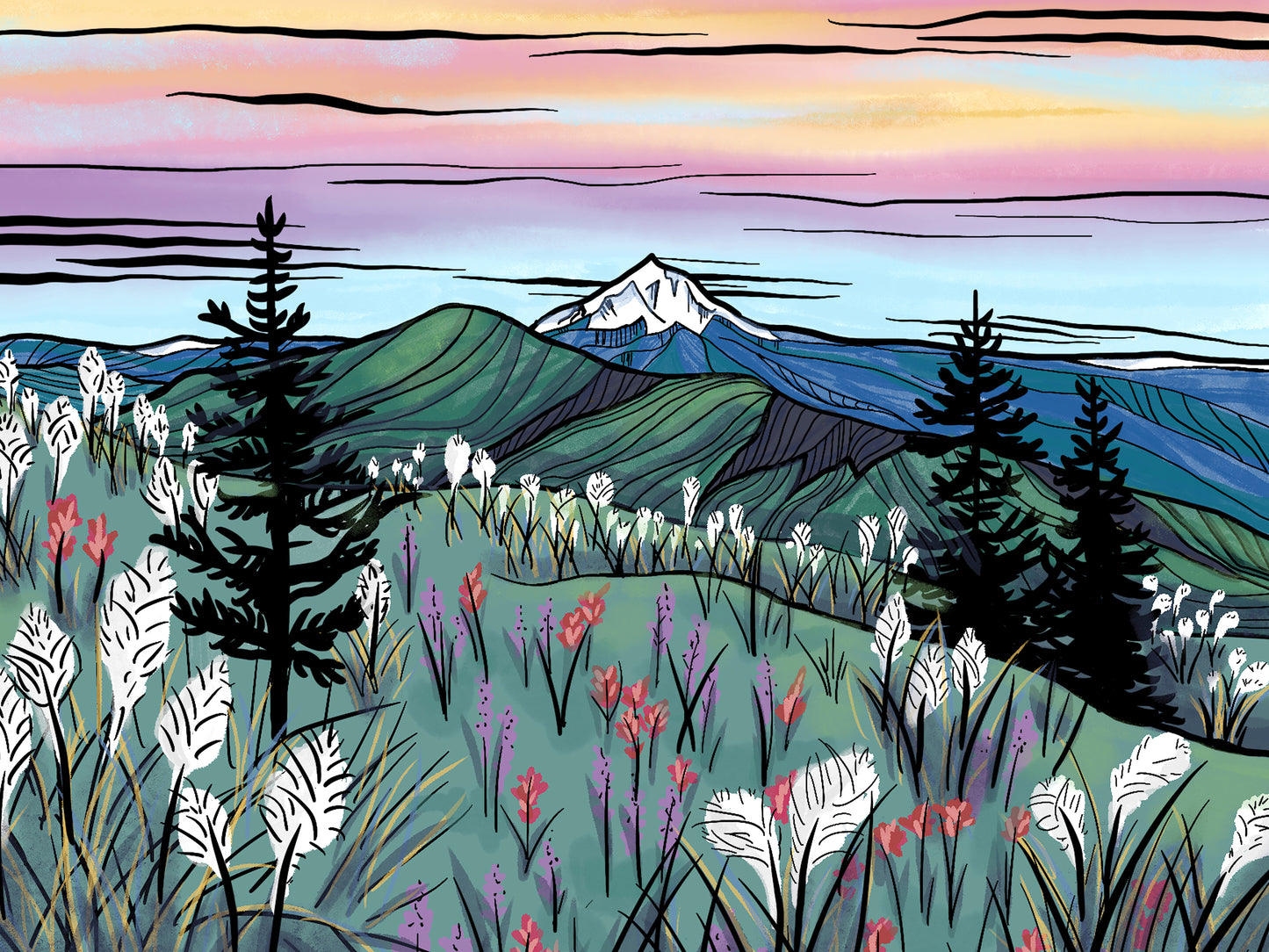 Alpine Wildfowers wood panel print
