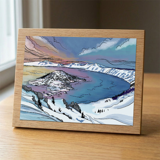 Crater Lake Winter wood panel print