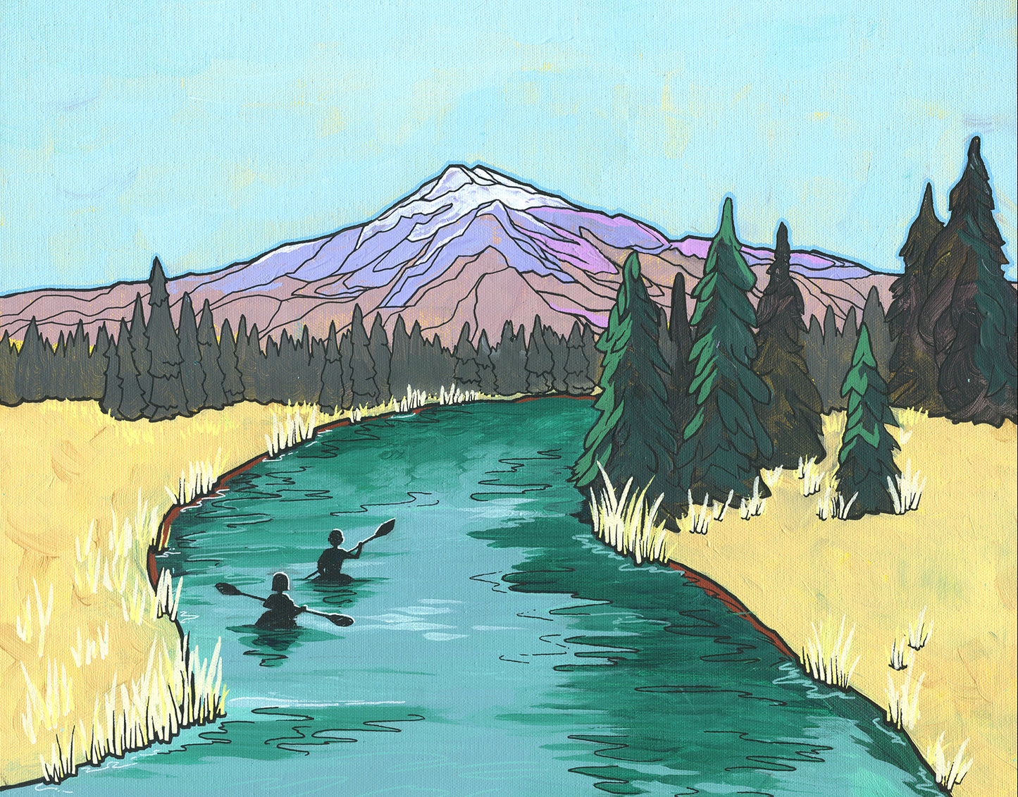 Deschutes Kayakers wood panel print