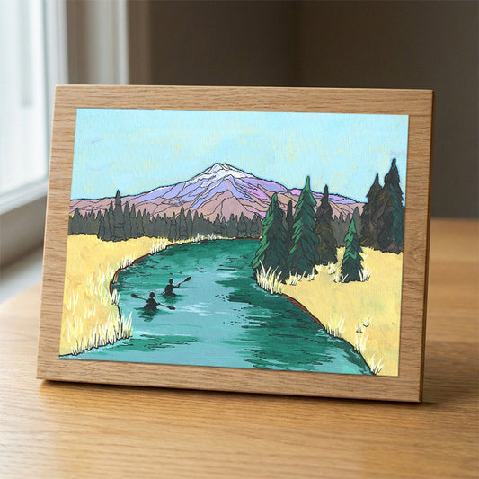 Deschutes Kayakers wood panel print