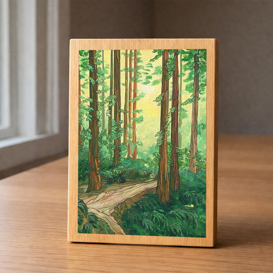 Forest Bike Ride wood panel print