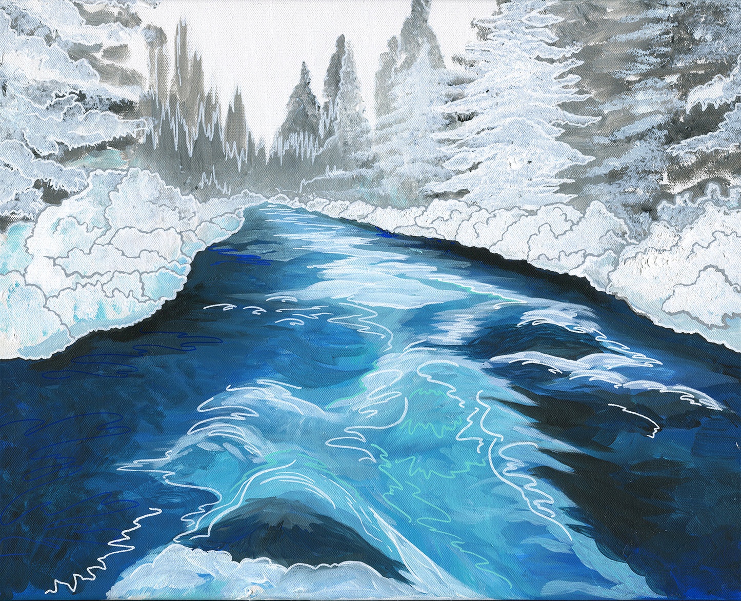 Metolius River in Winter wood panel print