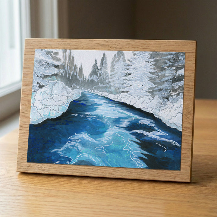 Metolius River in Winter wood panel print