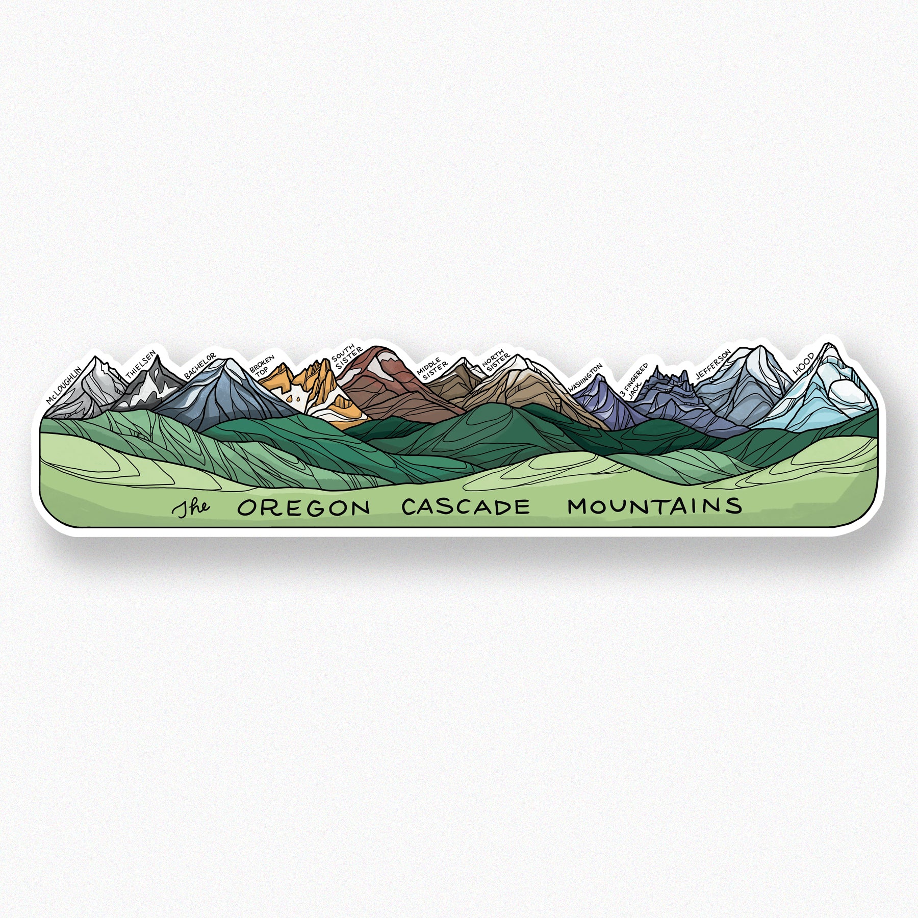 Oregon Cascade Mountains long sticker – Michele Michael Art
