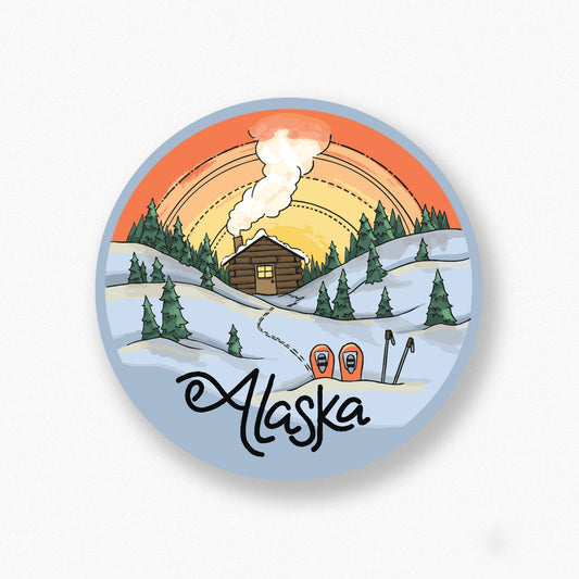 Snowy Cabin Alaska sticker