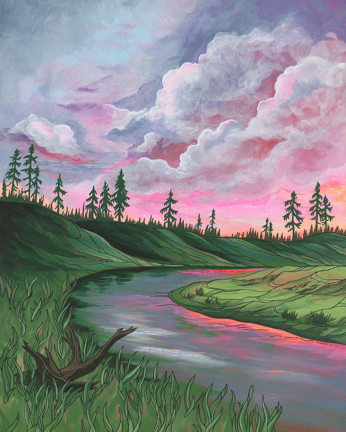 Strawberry Skies wood panel print