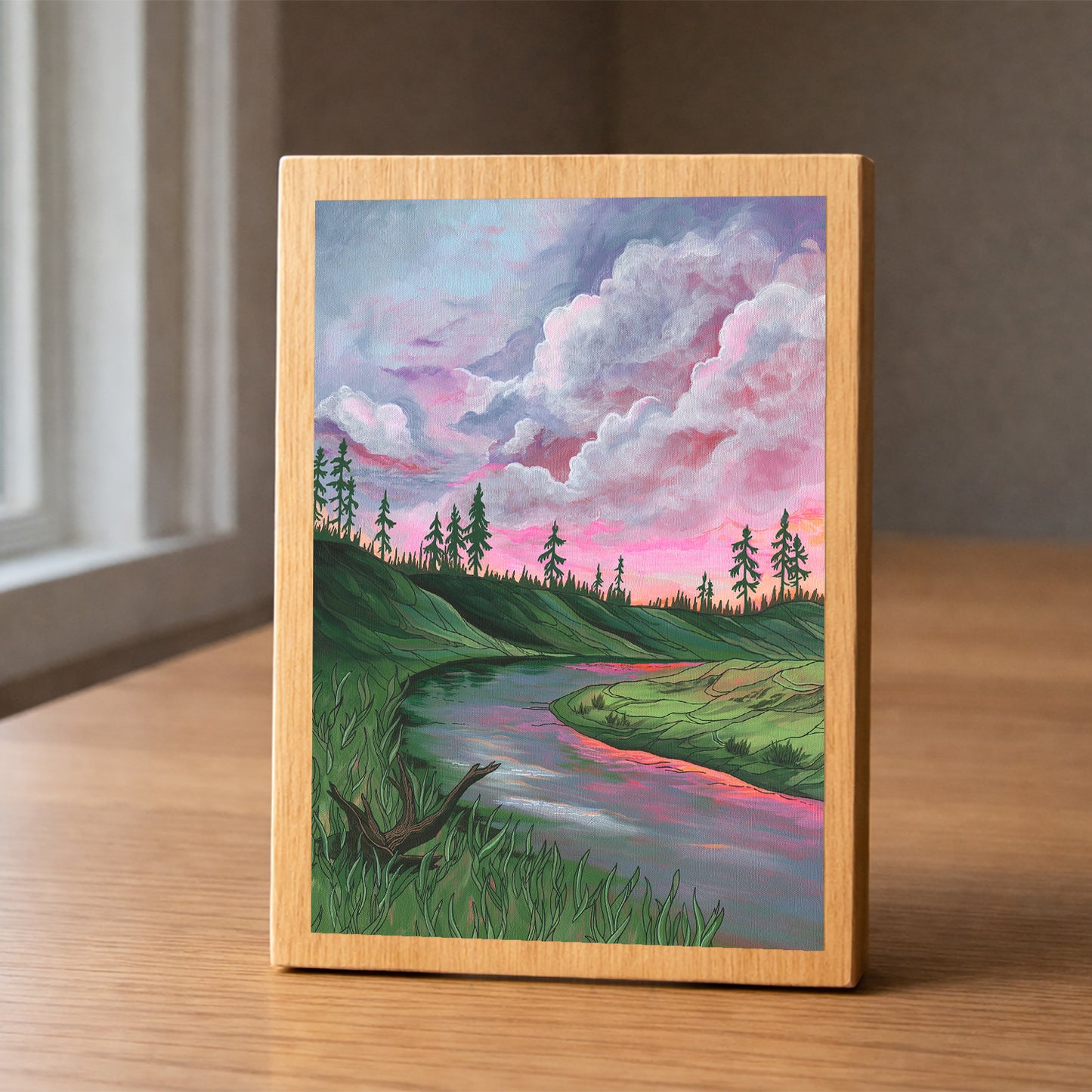 Strawberry Skies wood panel print