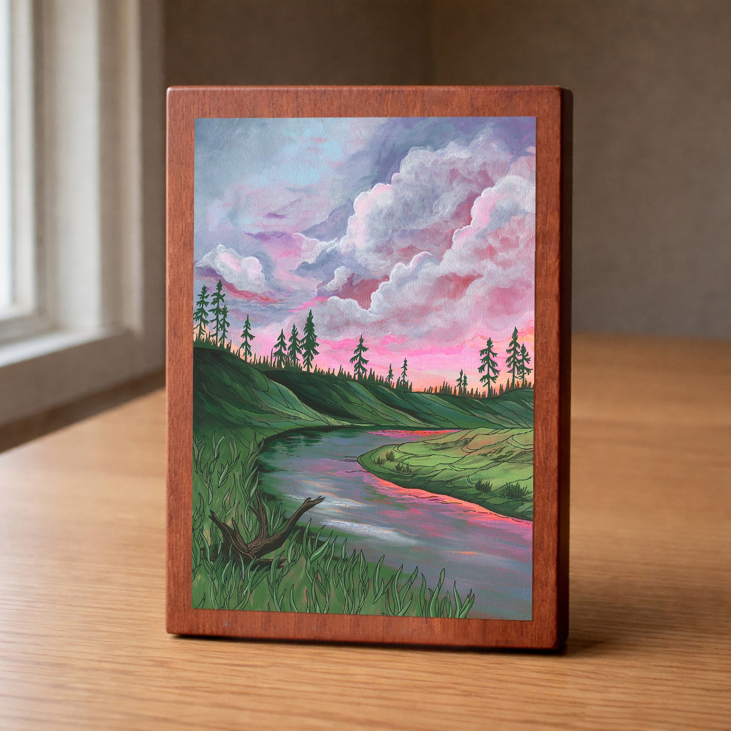 Strawberry Skies wood panel print