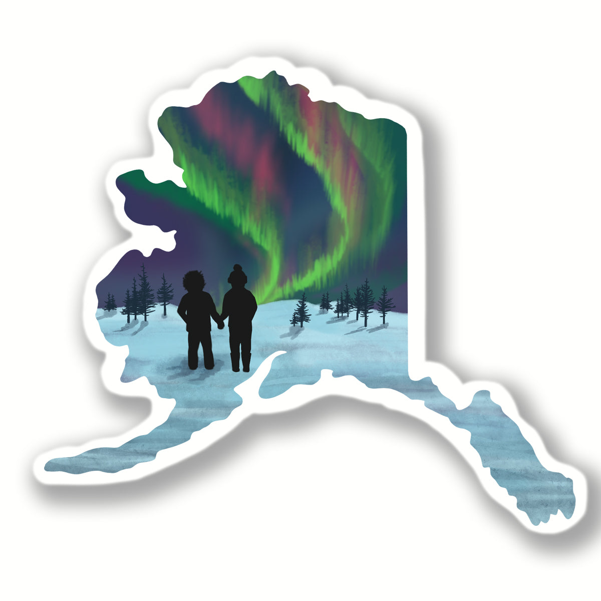 Northern Lights Alaska State Shape sticker