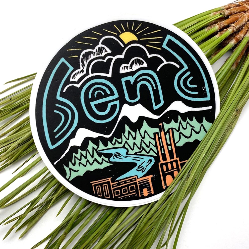 Bend Rafting Sticker Bend Linocut sticker – Michele Michael Art